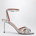 Aquazzura Tequila silver sandals in metallic leather with crystals