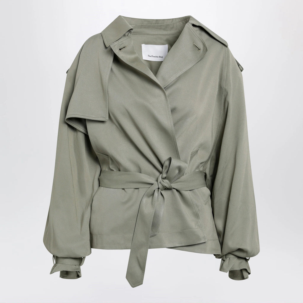 The Frankie Shop Elva short fluid trench coat in sage green viscose
