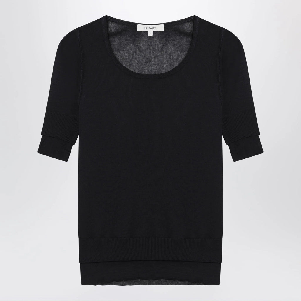LEMAIRE Midnight blue trompe-l'oeil top in viscose and silk