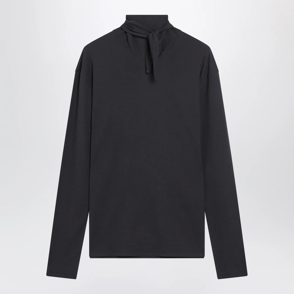 LEMAIRE Dark grey long-sleeved sweater with scarf detail