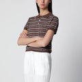 Dunst Brown/mint green striped linen-blend polo shirt