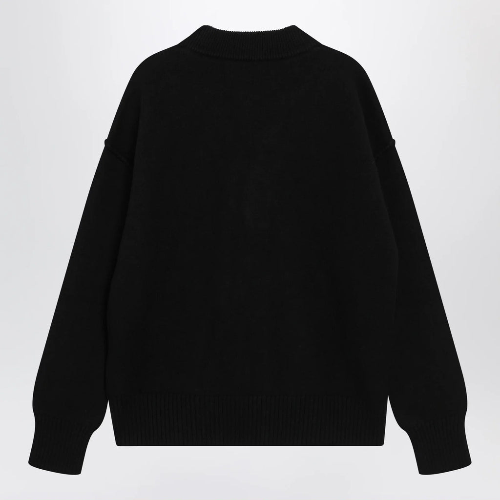 Ami Paris Ami De Coeur cardigan in black merino wool knit