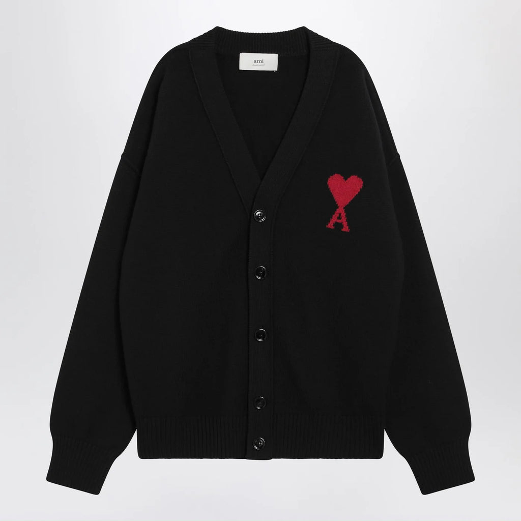 Ami Paris Black wool Ami De Coeur cardigan