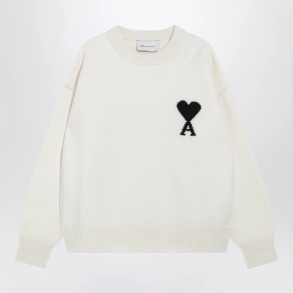 Ami Paris Ami de Coeur sweater in white virgin wool