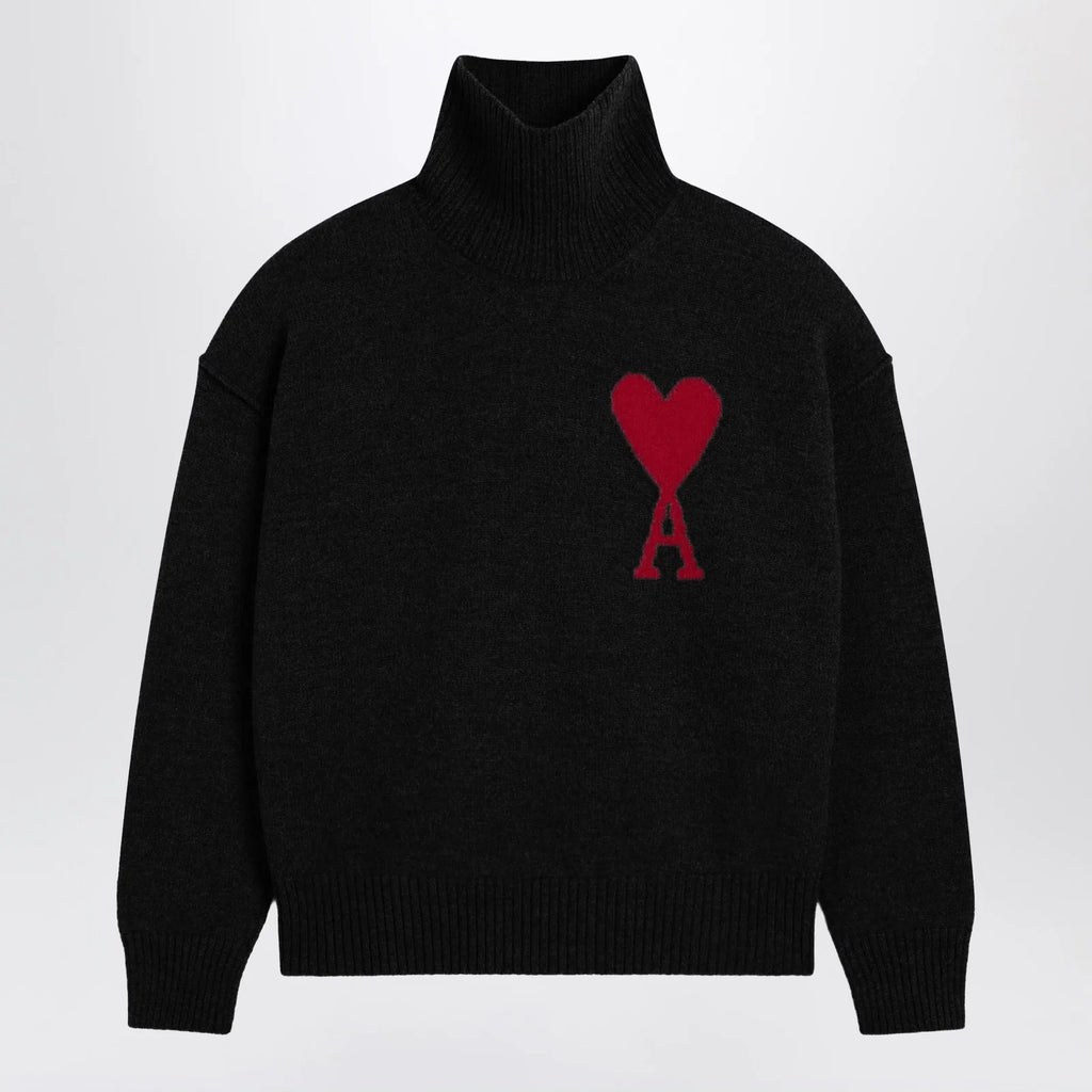 Ami Paris Ami De Coeur sweater in black merino wool knit