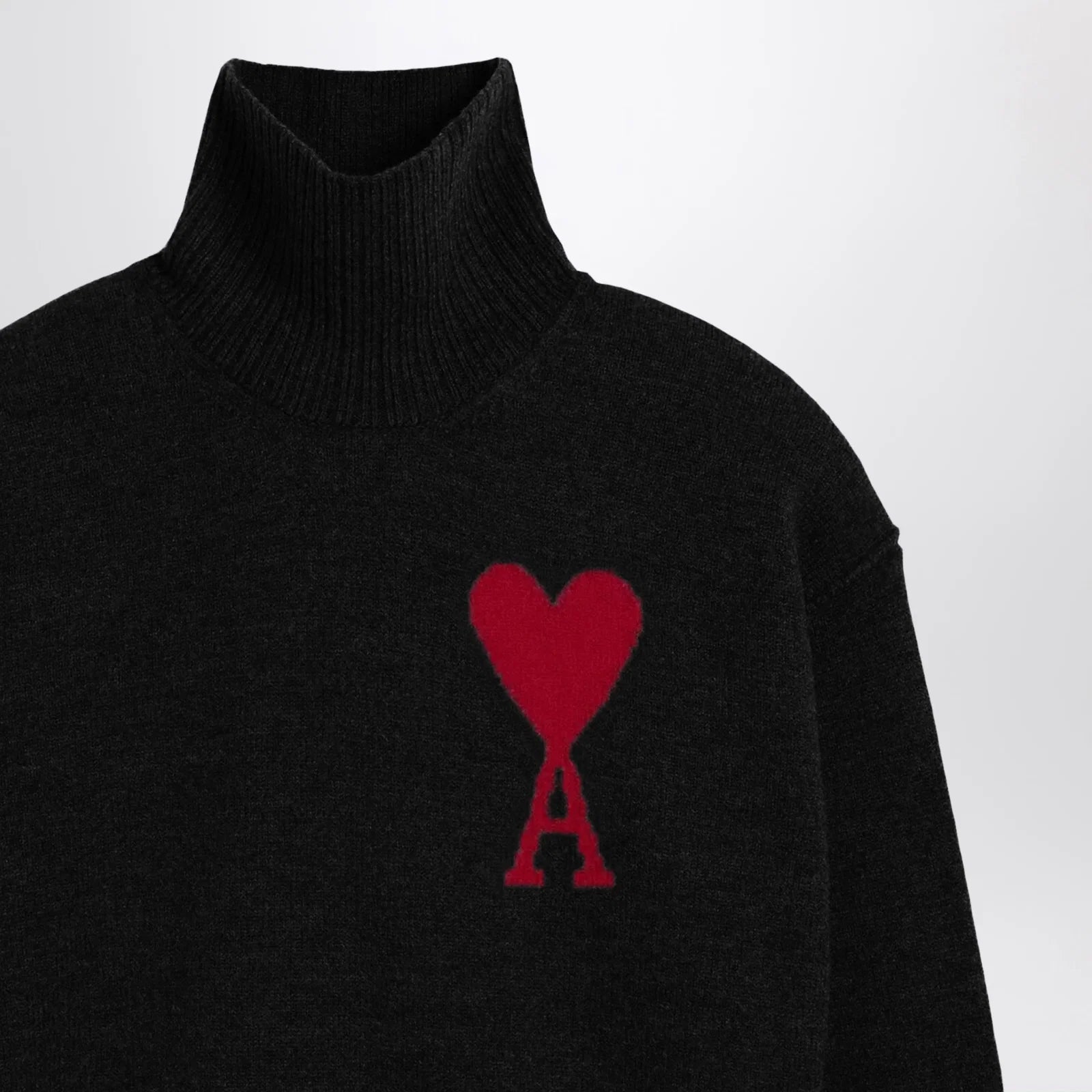 Ami Paris Ami De Coeur sweater in black merino wool knit