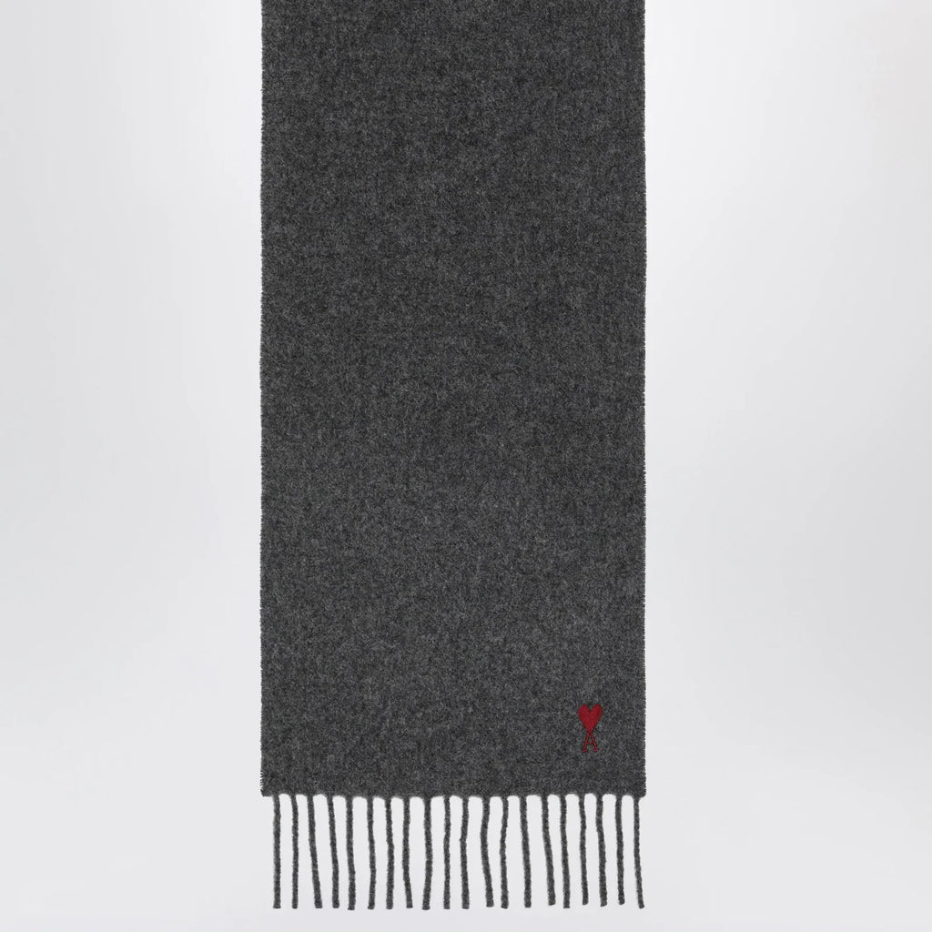 Ami Paris Grey Ami de Cœur Wool Scarf