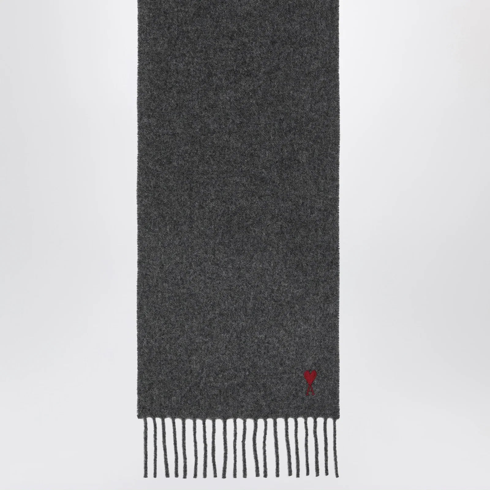 Ami Paris Grey Ami de Cœur Wool Scarf