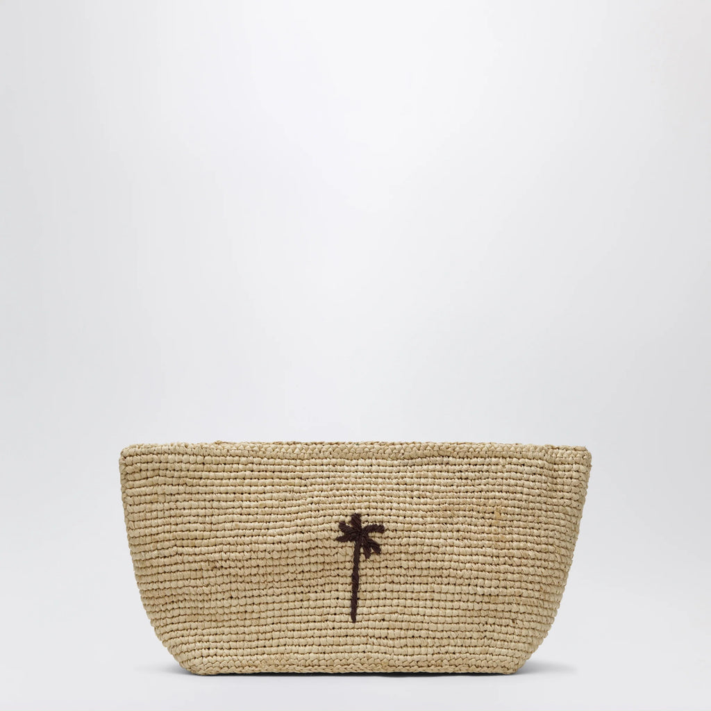 Manebí Raffia clutch with logo embroidery