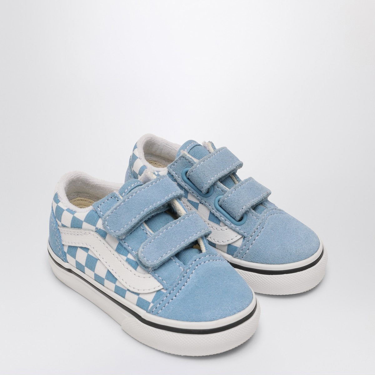 VANS White/Blue Old Skool Sneakers with Check Pattern