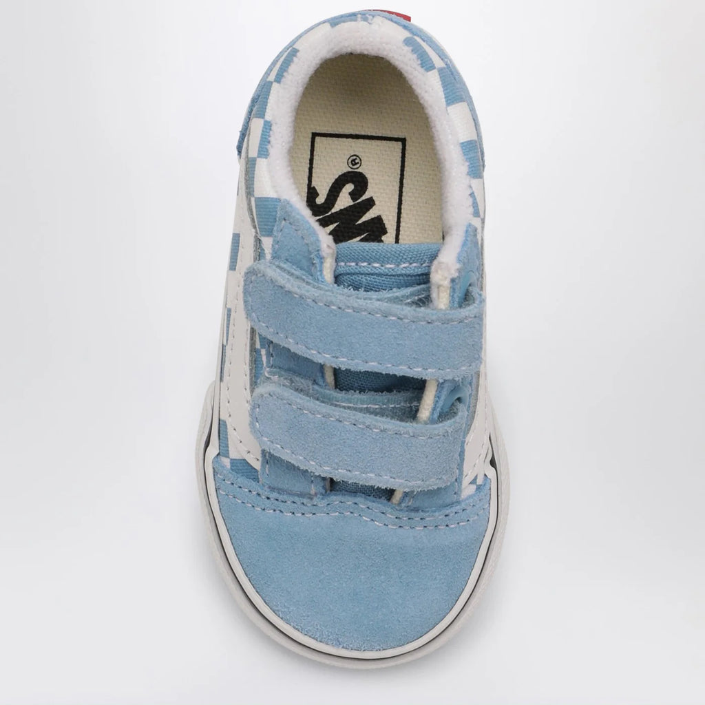 VANS White/Blue Old Skool Sneakers with Check Pattern