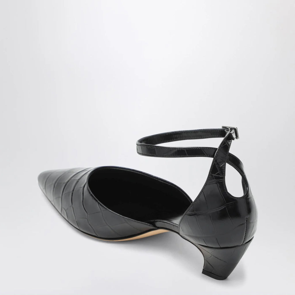 Le Monde Béryl Black Victoria décolleté with crocodile print