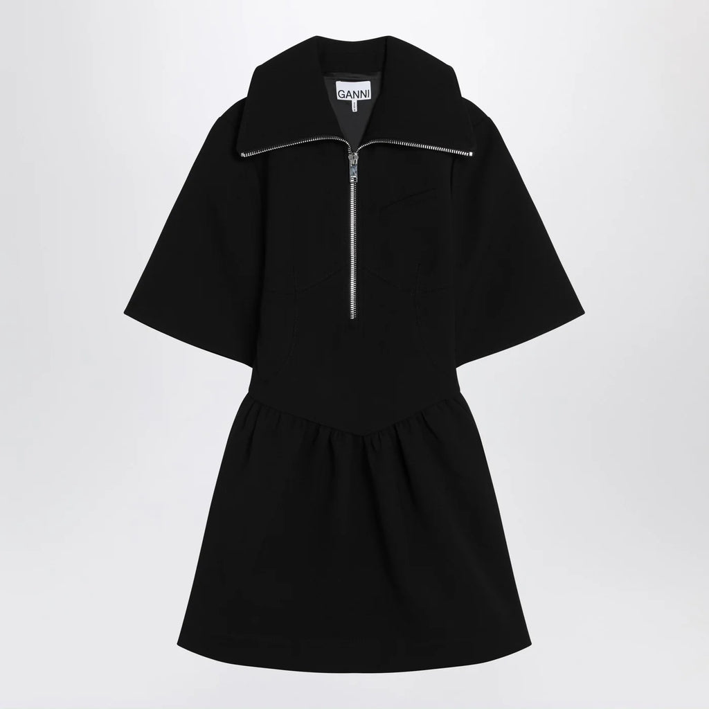 GANNI Black mini dress in crêpe