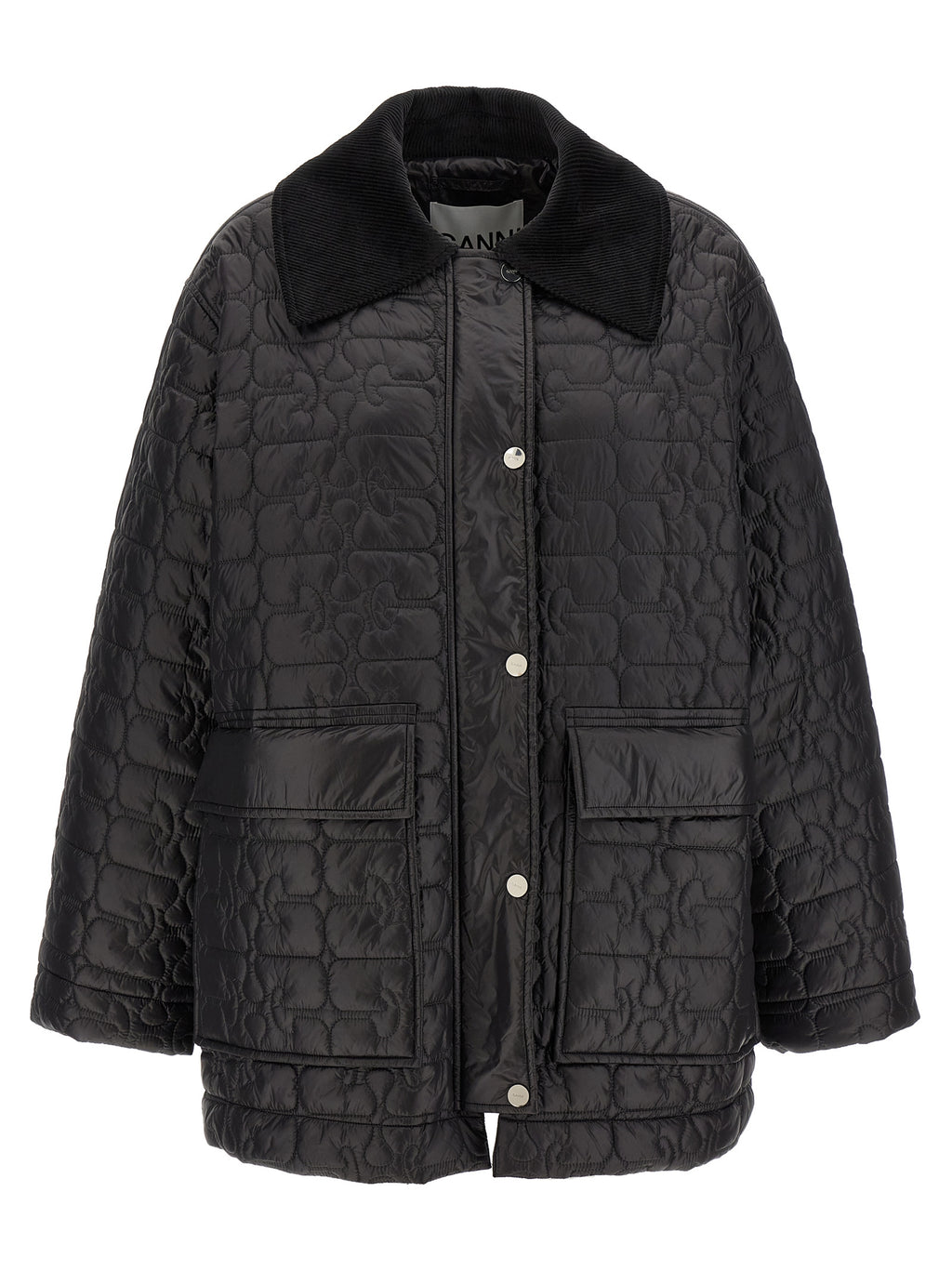 Ganni Black Shiny Quilt Midi Jacket