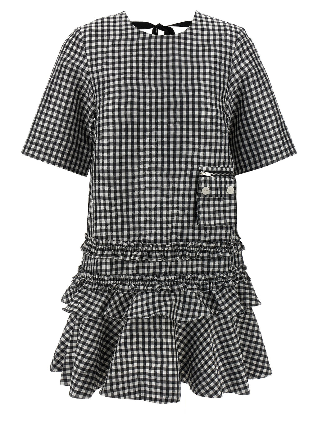 Ganni Crinkled Check Mini Dress
