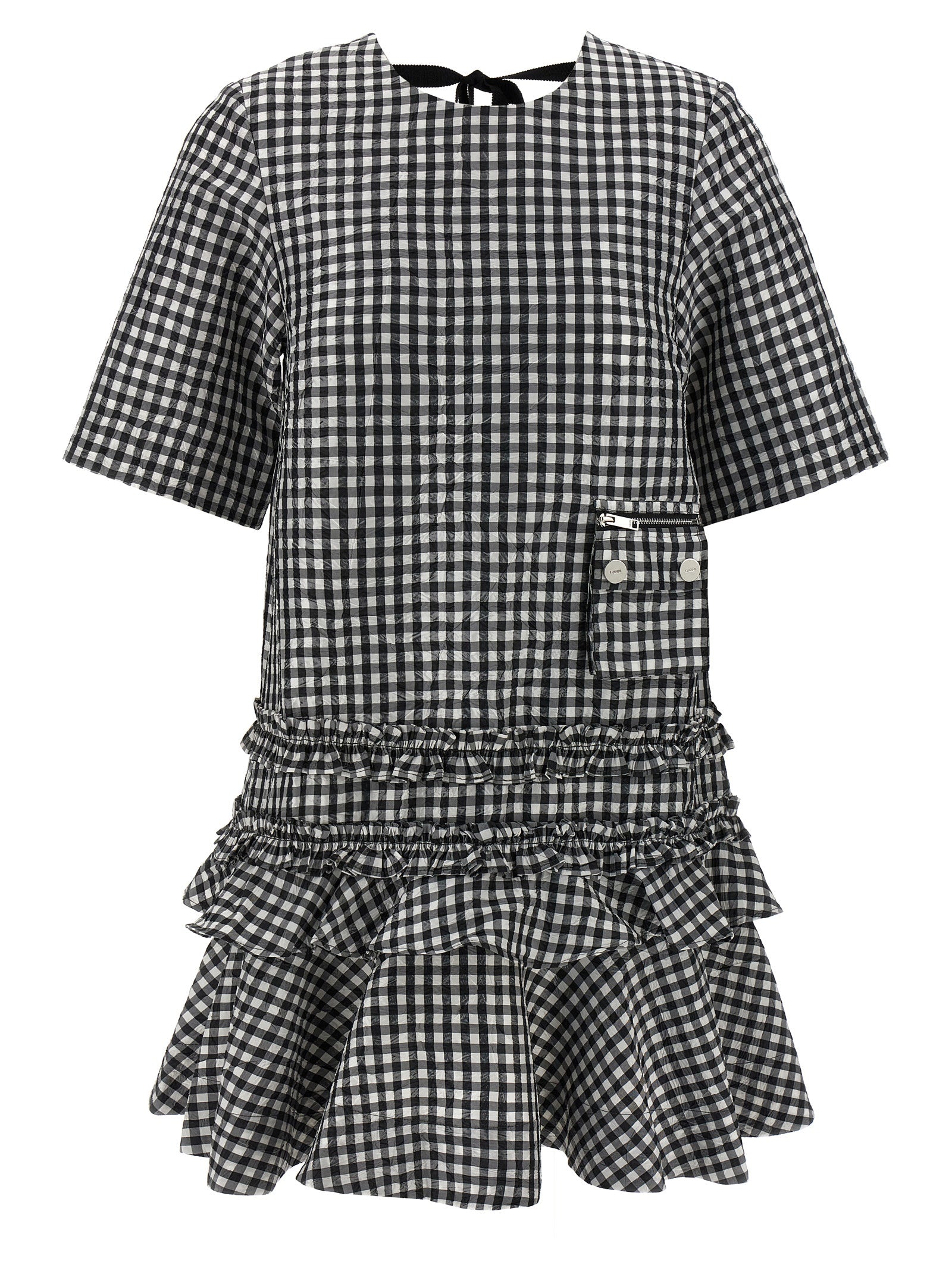 Ganni Crinkled Check Mini Dress
