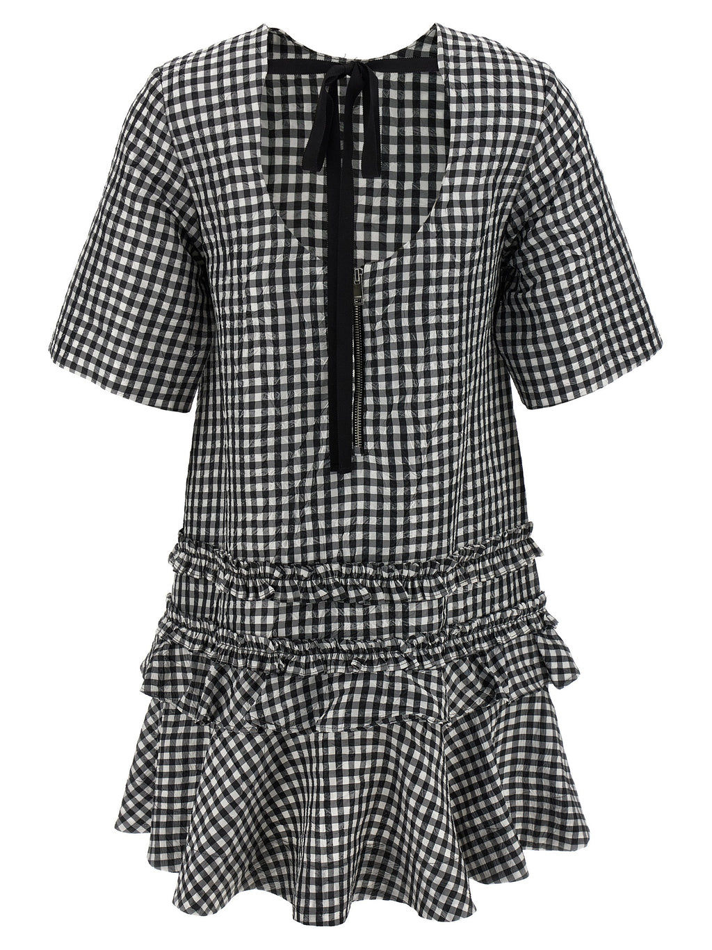 Ganni Crinkled Check Mini Dress