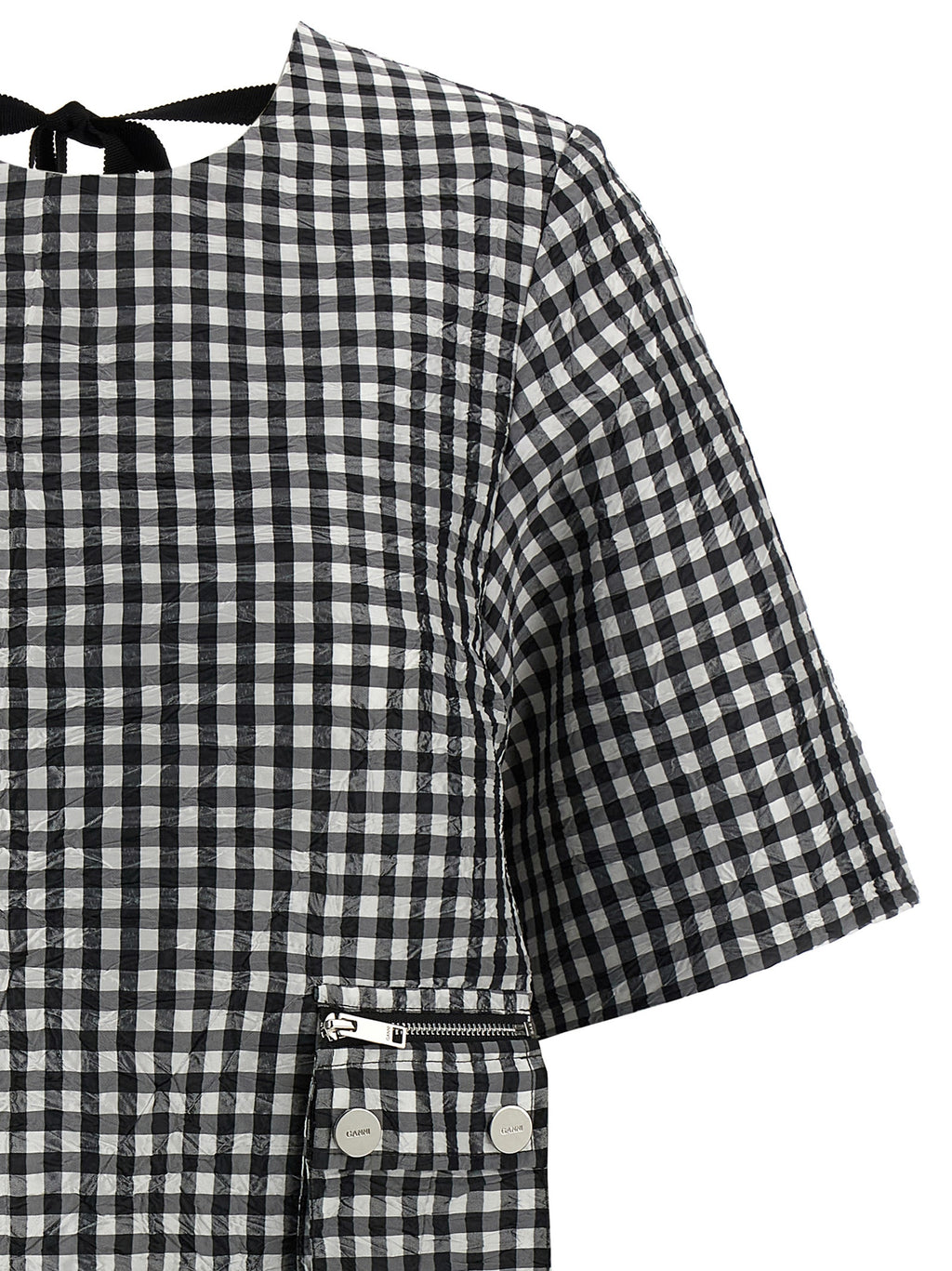 Ganni Crinkled Check Mini Dress