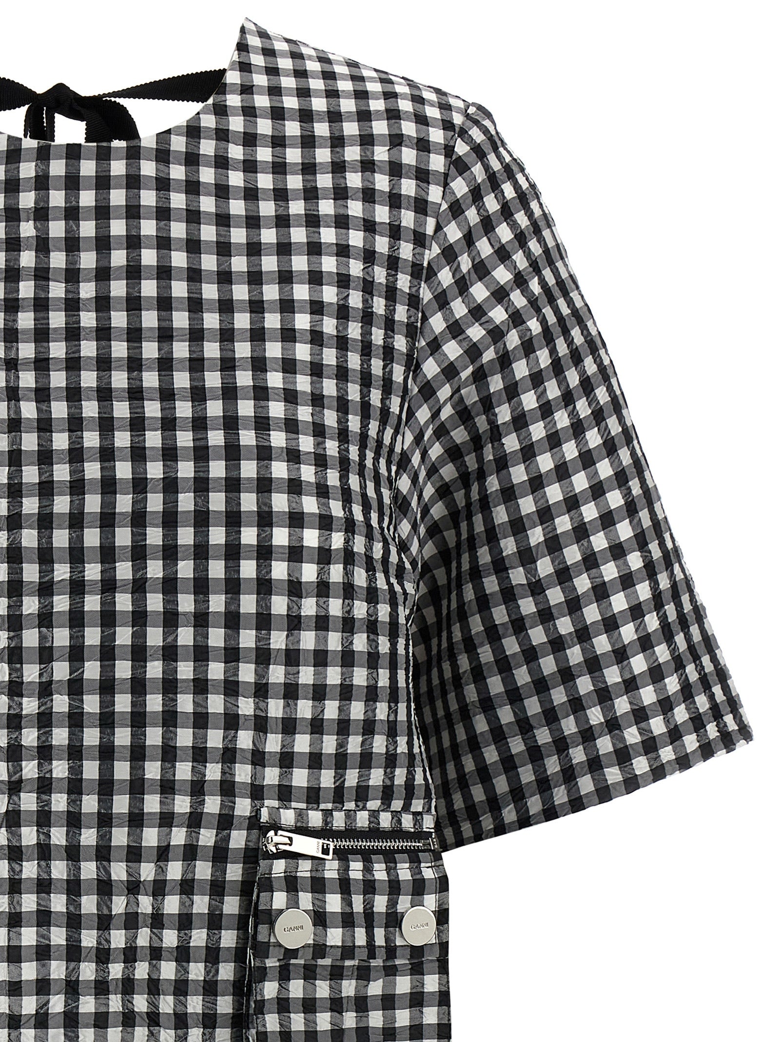 Ganni Crinkled Check Mini Dress