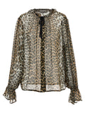 Ganni Leopard Print Chiffon Tie String Shirt