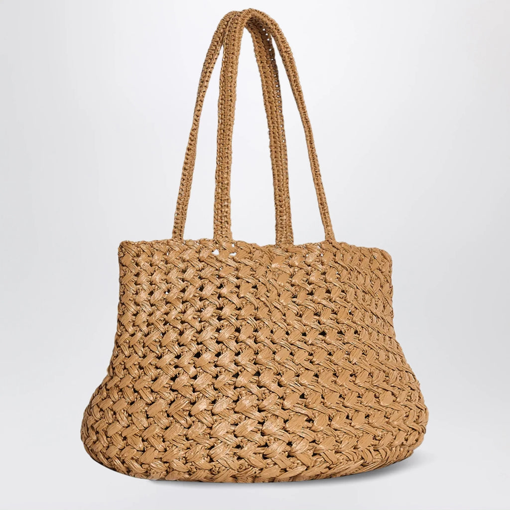The Row Estelle Two tote bag in woven raffia in Tea color