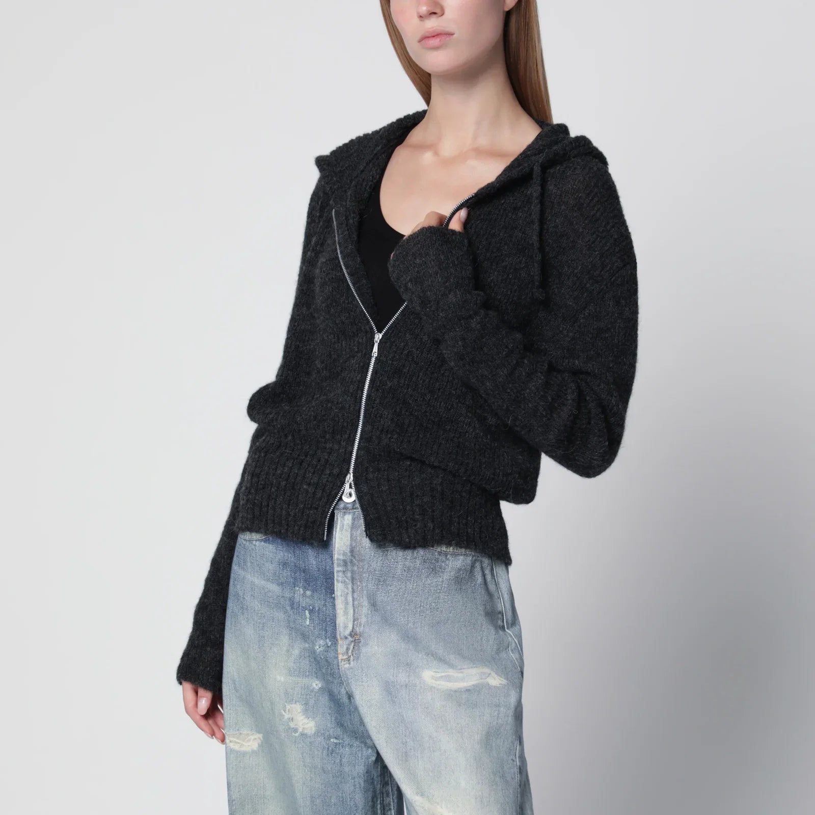 Our Legacy Grey Alpaca-Blend Sweatshirt Cardigan