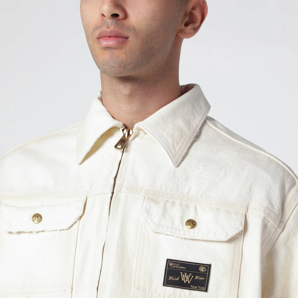 Willy Chavarria Stockton white washed-effect zip jacket