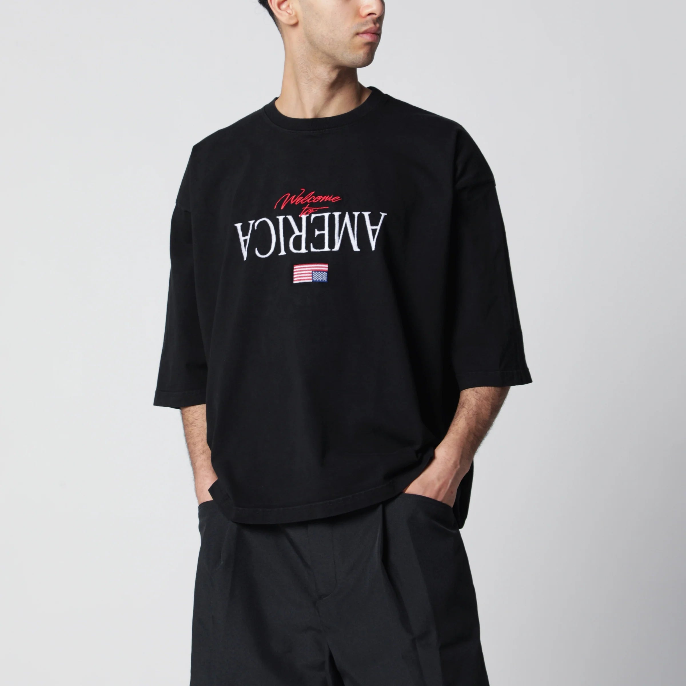 Willy Chavarria Black Welcome To America Buffalo T-shirt