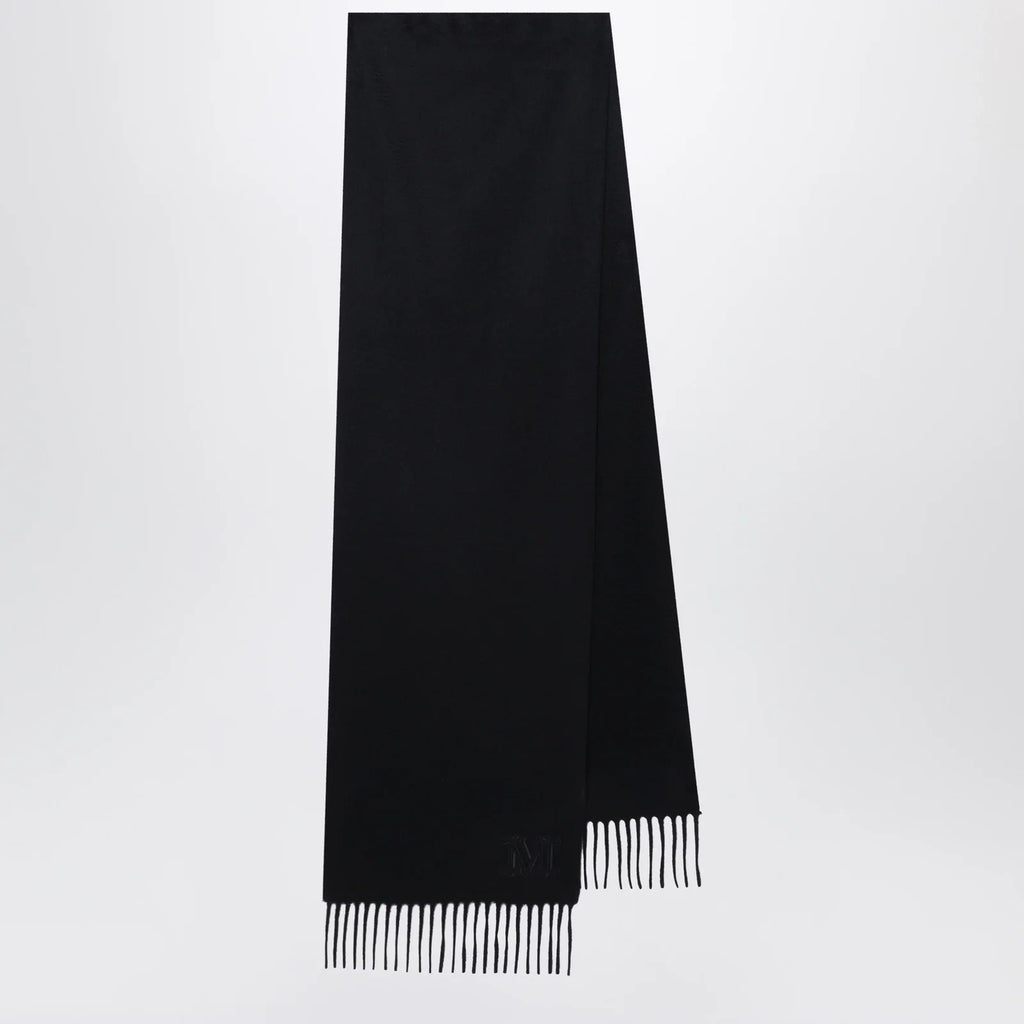 Max Mara Cashmere stole with Monogram embroidery in black