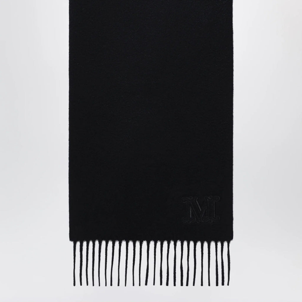 Max Mara Cashmere stole with Monogram embroidery in black